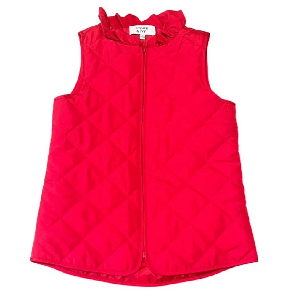 Crown & Ivy Red Quilted vest with Ruffled Collar size girl’s small